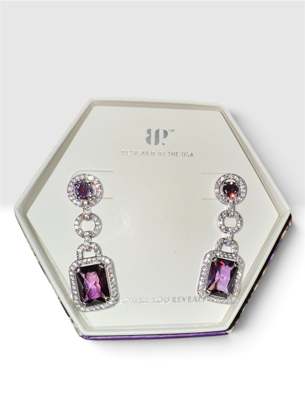 Bomb party Pierced Drop Earrings with Purple Gemstones and Pavé Accents
